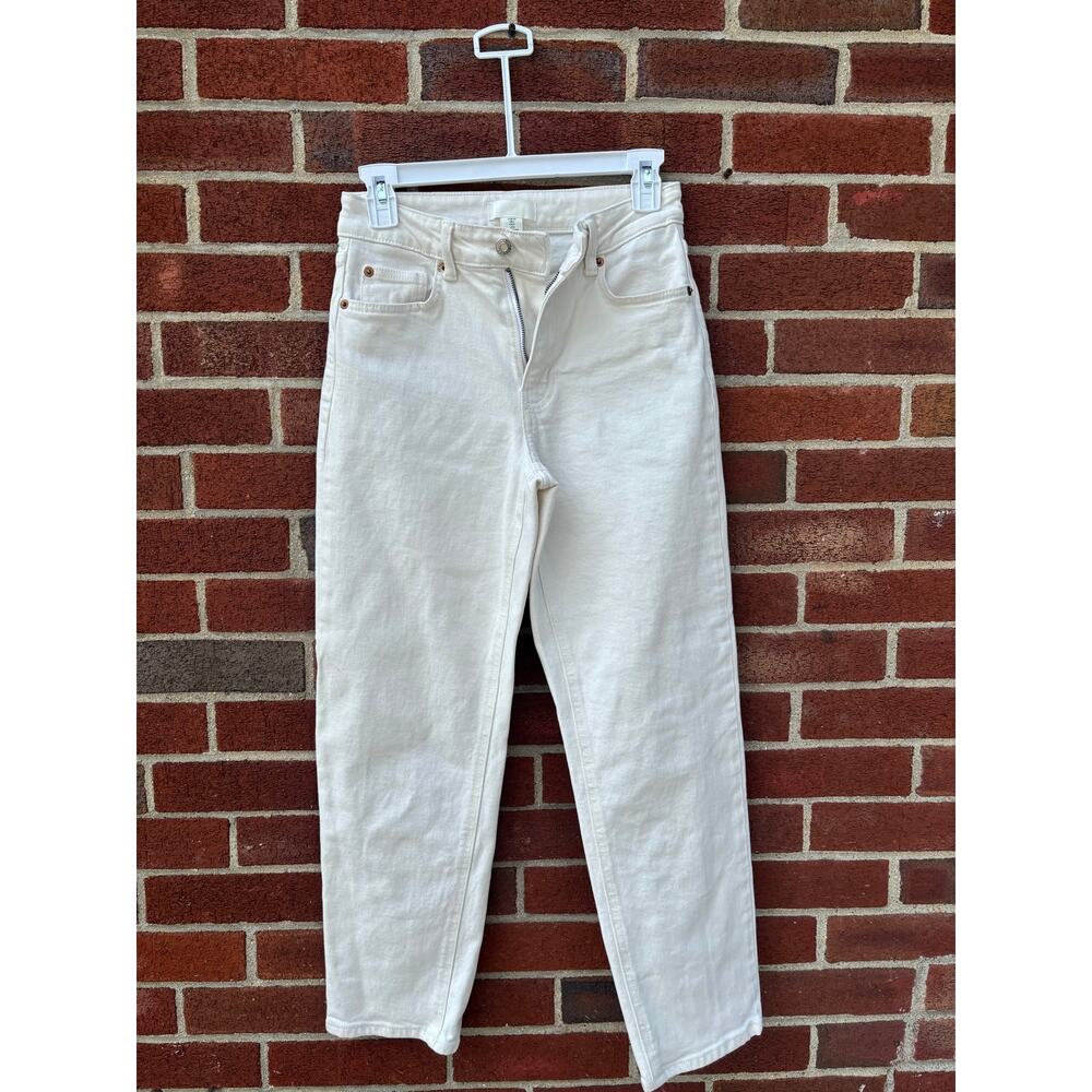 H&M White High Rise Straight Leg Jeans Womens US 2 EU 34 Denim Pants - Picture 2 of 8